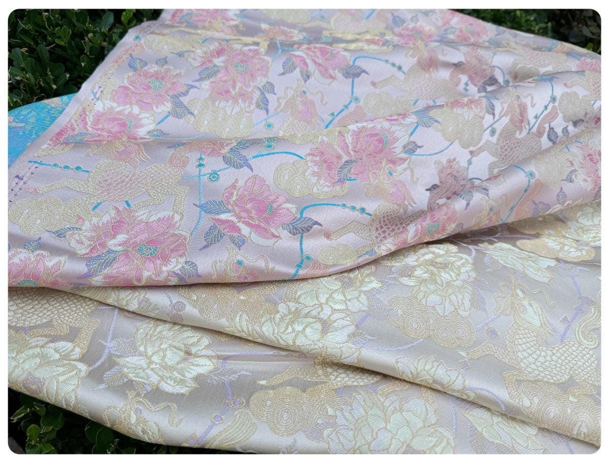 Embossed Floral Jacquard Fabric: 3D Gold Thread Design, 55" Wide
