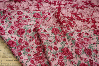 Red Rose Floral Brocade Fabric ��� Embossed Jacqua" Wide