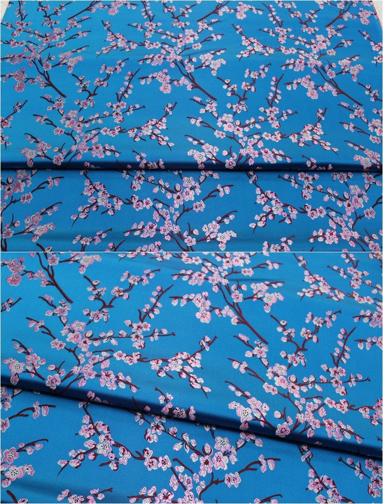 Tissu brocart de soie à fleurs de prunier : tissu pour cheongsam qipao multicolore