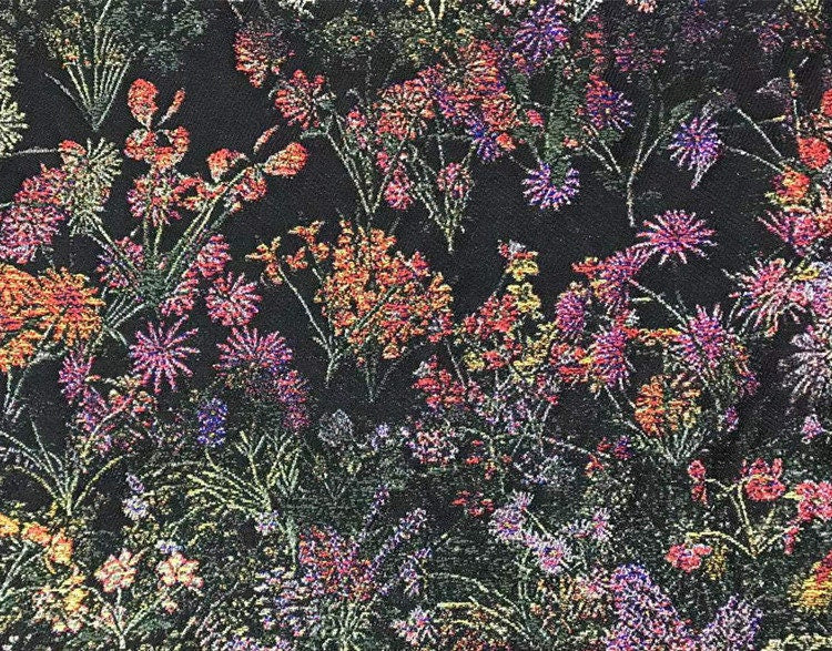 Tissu jacquard à motif floral : texture peinture à l’huile 3D, largeur 140 cm (55 po), vendu au mètre