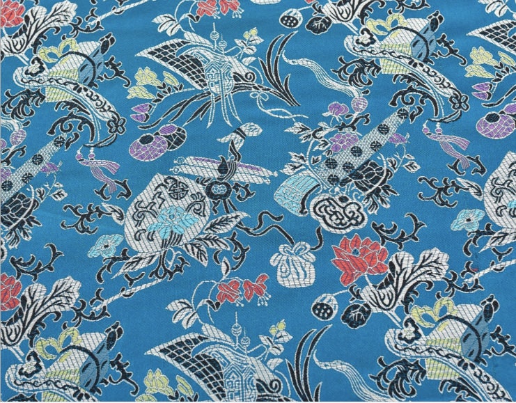 Eight Immortals Brocade Fabric: 59"W Rayon Upholstery & Sewing