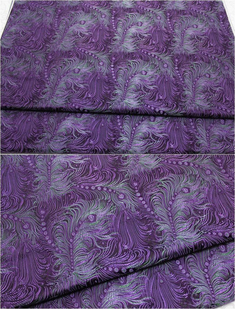 Peacock Feather Brocade Fabric: Floral Chinese Silk Rayon Blend