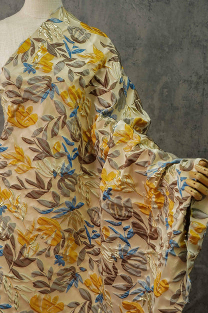 Gold Thread Jacquard Fabric: Retro Palace Style Damask, 53"W By The Meter