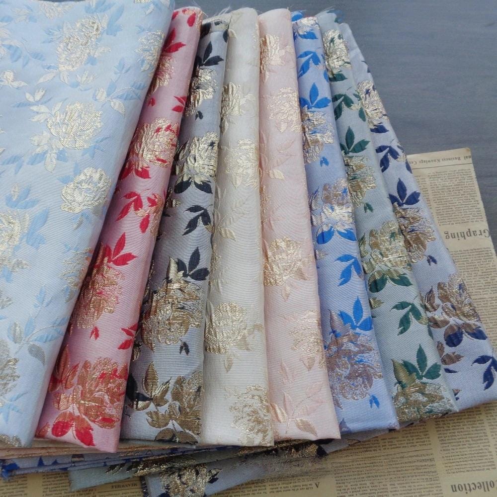 Gold Thread Floral Jacquard Fabric: Vintage Style Upholstery, Sewing (55"W By 1 Meter)