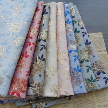 Gold Thread Floral Jacquard Fabric: Vintage Style Upholstery, Sewing (55"W By 1 Meter)