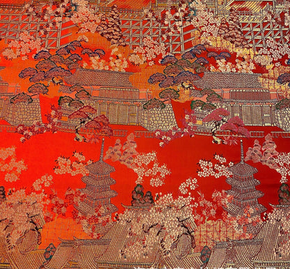 Tissu brocart Kinran japonais : Architecture ancienne, tissu à coudre à motifs floraux