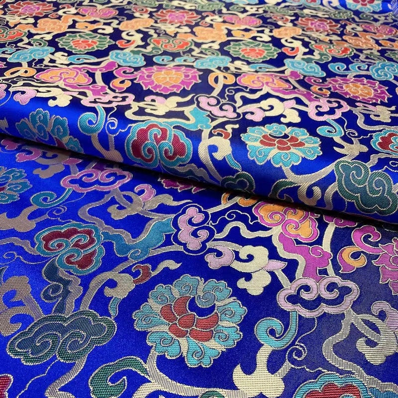 Lotus Flower Brocade Fabric: Chinese Cheongsam Style, 27.5"W