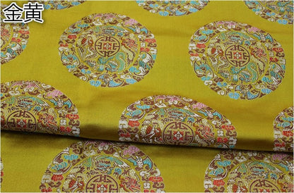 Chinese Fu Brocade Fabric: Floral Jacquard Satin, 29.5"W