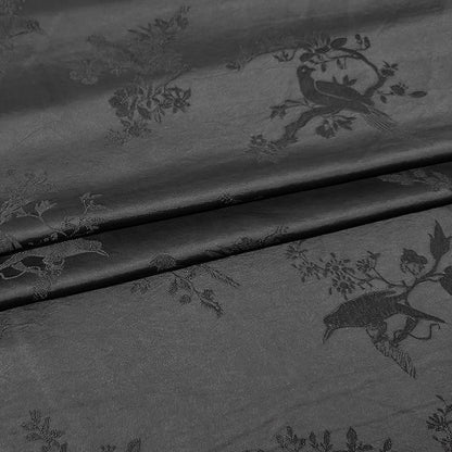 Black Brocade Fabric: Plant Silk Upholstery, Costume, Quilting (55"W)