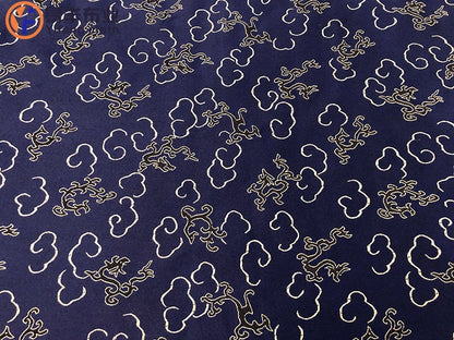 Navy Silk Brocade Fabric: Dragon Cheongsam Jacquard (29.5" W)