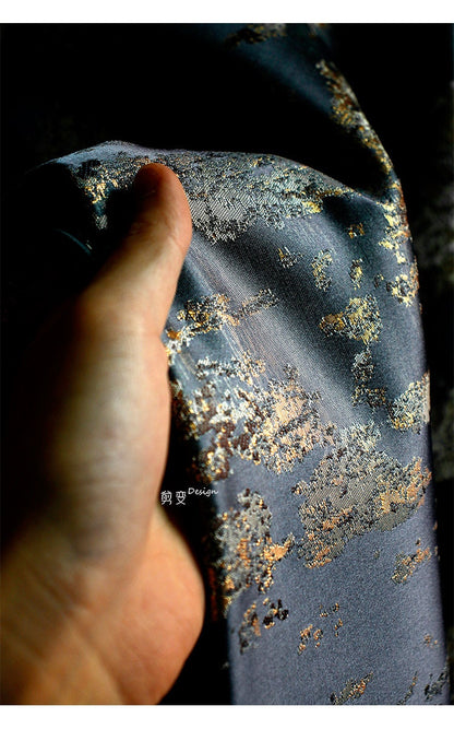 Gilt Jacquard Fabric: Gray Blue Embossed Silk Texture, 59"W