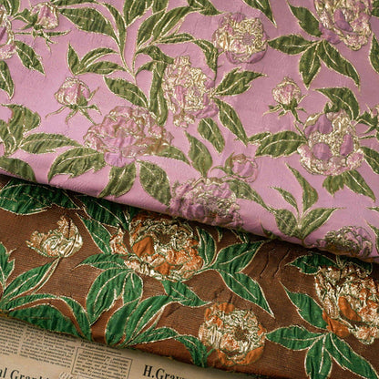 Tissu jacquard à fleurs en relief : fil doré 3D pour ameublement, costumes et décoration - 140 cm de large
