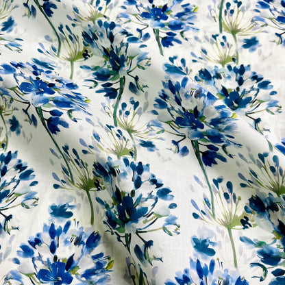 Floral Cotton Fabric: Blue Flower Print, 59" Wide, Sewing Quilting
