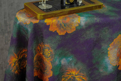 Floral Tea Silk Satin Fabric: Dark Green Upholstery, Costume, Drapery (59"W)