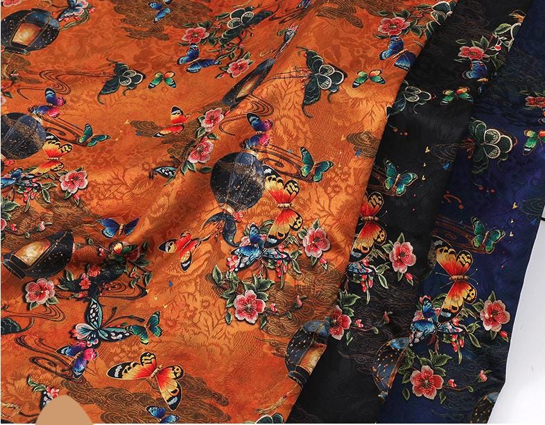 Ancient Roses Tea Silk Satin Fabric: Digital Print, 59" Wide