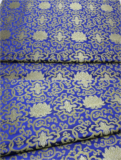 Chinese Medallion Brocade Fabric: Purple, Royal, Turquoise - 29.5" Wide