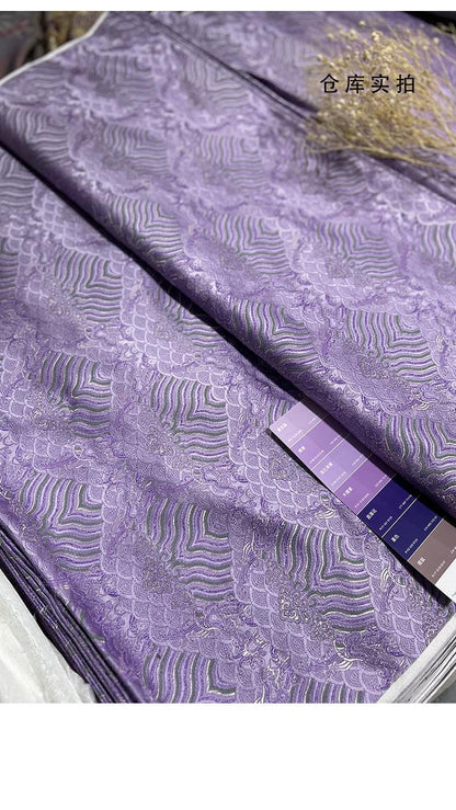 Lilac Ocean Waves Brocade Fabric: Silk Rayon Jacquard, 29.5" Wide
