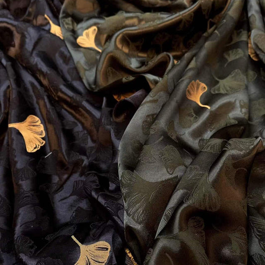 Tissu jacquard en rayonne Ginkgo Biloba : ameublement double face, costumes et couture - 59 cm