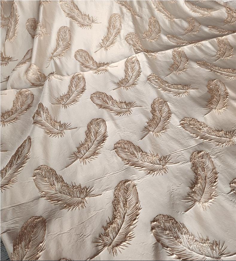 Gold Feather Jacquard Fabric - Baroque Palace Style, 58" Wide
