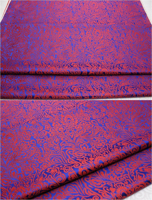 Tissu brocart queue de phénix rouge : Damas pour coussin Cheongsam chinois (29,5 po L)