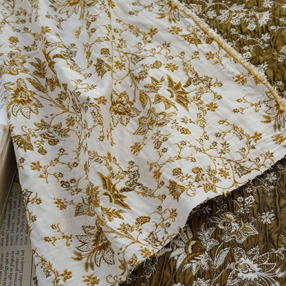 Gold Thread Jacquard Fabric: 3D Flower Design, Upholstery & Costume