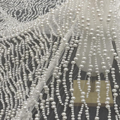 Luxury Wedding & Evening Dress Fabric ��� 4/6/8mm Pearl Beads, Sequin Embroidery, Bridal Gown Material, Couture Fabric for Sewi"Wide