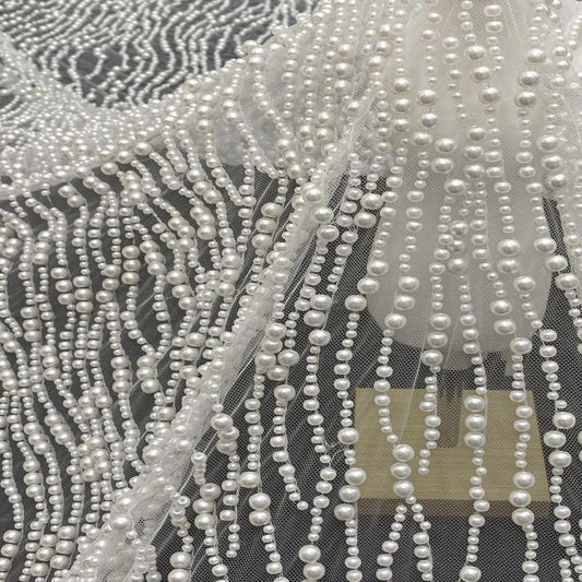 Tissu de luxe pour robes de mariée et de soirée ���� Perles de 4/6/8 mm, broderie de sequins, tissu pour robe de mariée, tissu couture pour Sewi"Wide