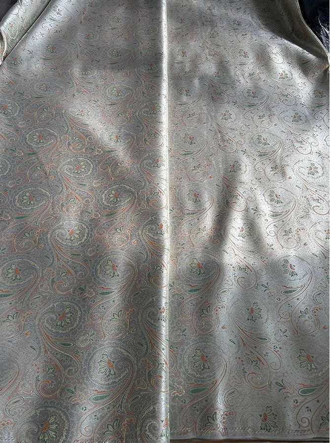 Floral Jacquard Rayon Fabric: Silver Green Cheongsam Qipao, 55"W