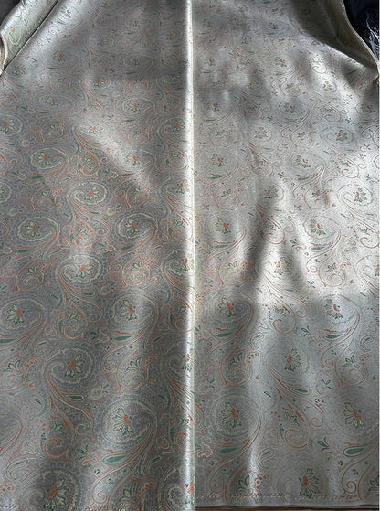 Floral Jacquard Rayon Fabric: Silver Green Cheongsam Qipao, 55"W