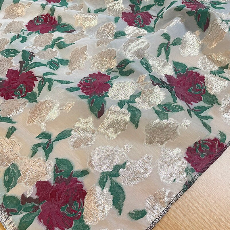 Floral Organza Jacquard Fabric: Gold Thread Sewing & Upholstery - 57"W