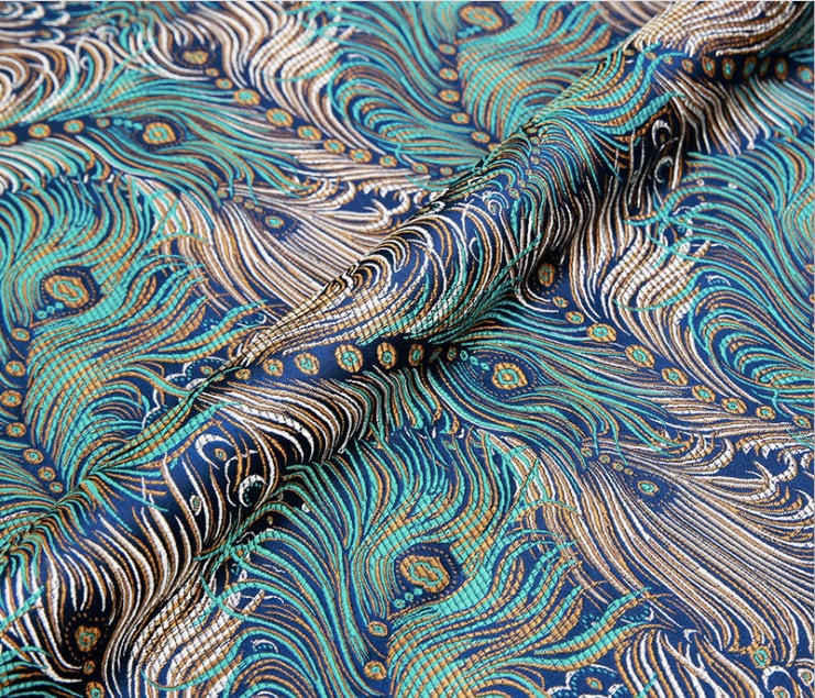 Blue Dragon Brocade Fabric: 59" Wide Rayon Sewing & Upholstery, Sold by the Meter