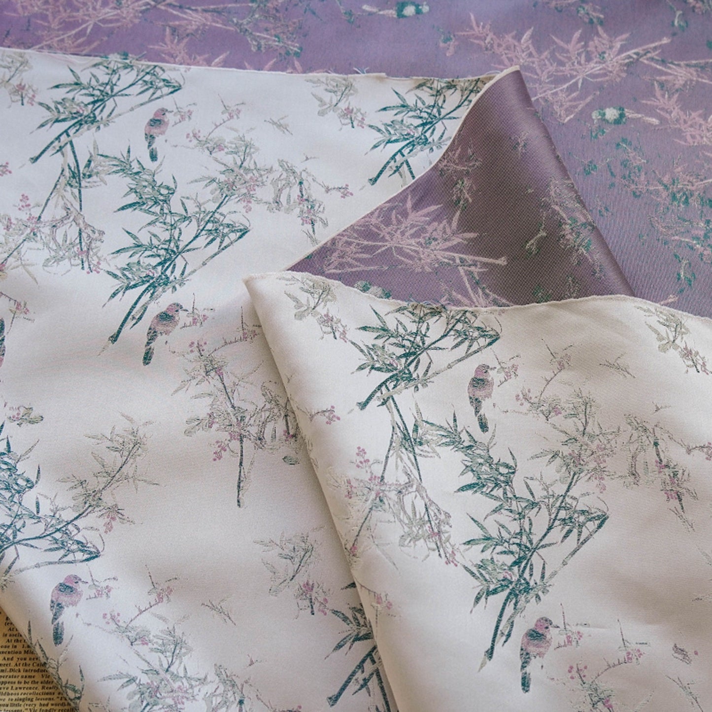 Floral Bamboo Brocade Satin Fabric - Light Purple, 59" Wide