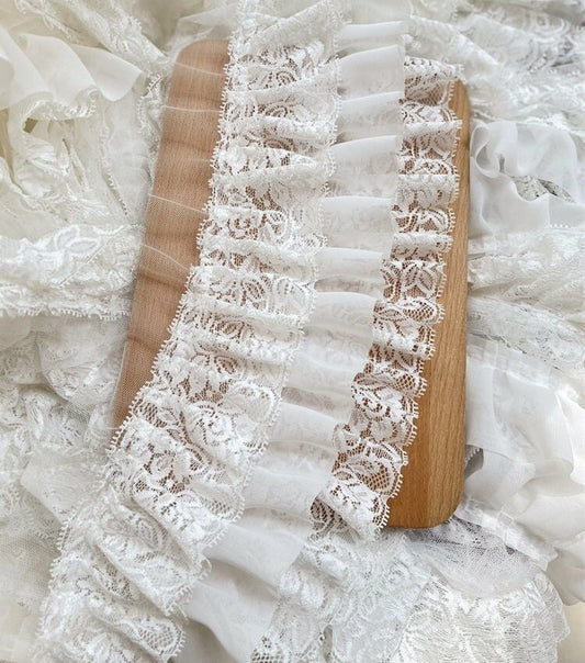 Bordure en dentelle blanche à volants, vêtement Lolita, mariée, confection de poupées (11 cm de large)