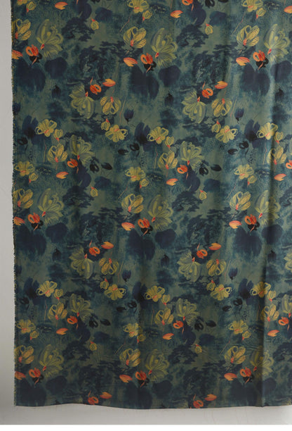 Tissu en coton à motif floral : style peinture à l’encre de Chine, 140 cm de large