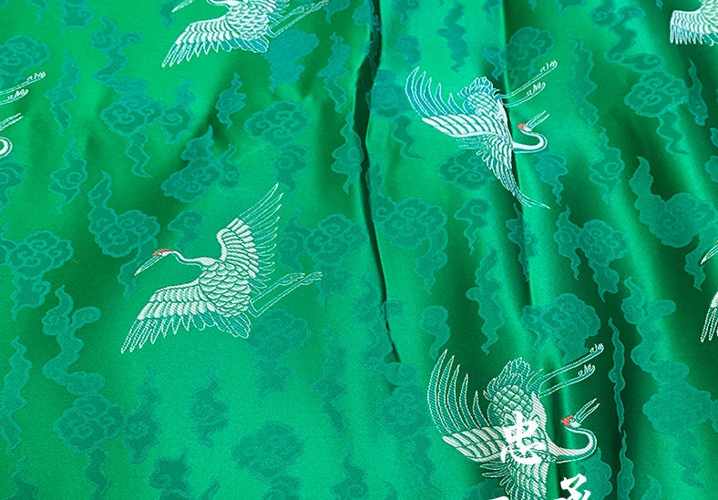 Crane Brocade Fabric: Colorful Cheongsam Qipao Material (29.5"W)