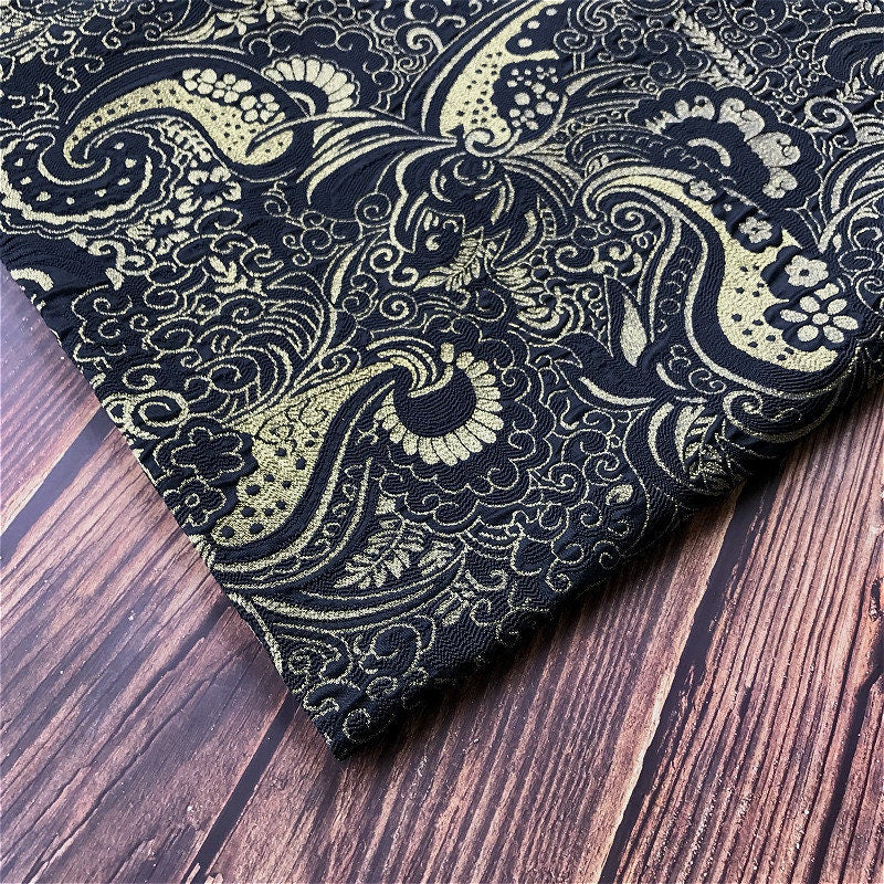 Gold Brocade Fabric: Yarn-Dyed Jacquard, 57" Wide - By The Meter