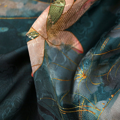 Emerald Satin Fabric: Floral Print, 59" Wide, Sewing & Upholstery