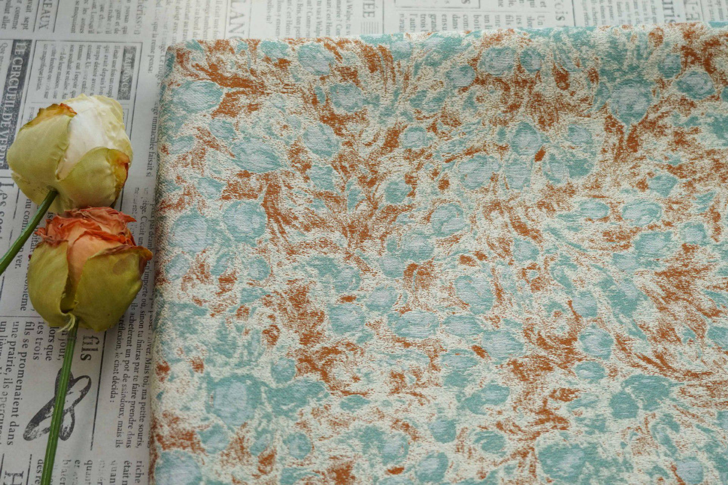 Tissu jacquard floral abstrait à motif café vert champêtre ���� Quilting, ameublement, canapé, sac, couture DIY, décoration intérieure"Large