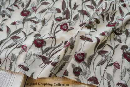 Tissu jacquard à motif floral : texture 3D, largeur 127 cm (50 po) - Vendu au mètre