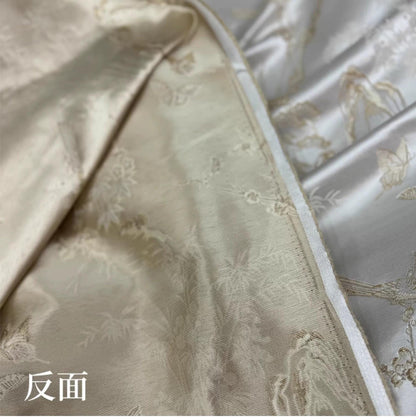 Silk Brocade Fabric: 59"W Magpie Bamboo Print