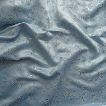 Blue Butterfly Jacquard Fabric: Silver Thread Rayon, 59" Wide