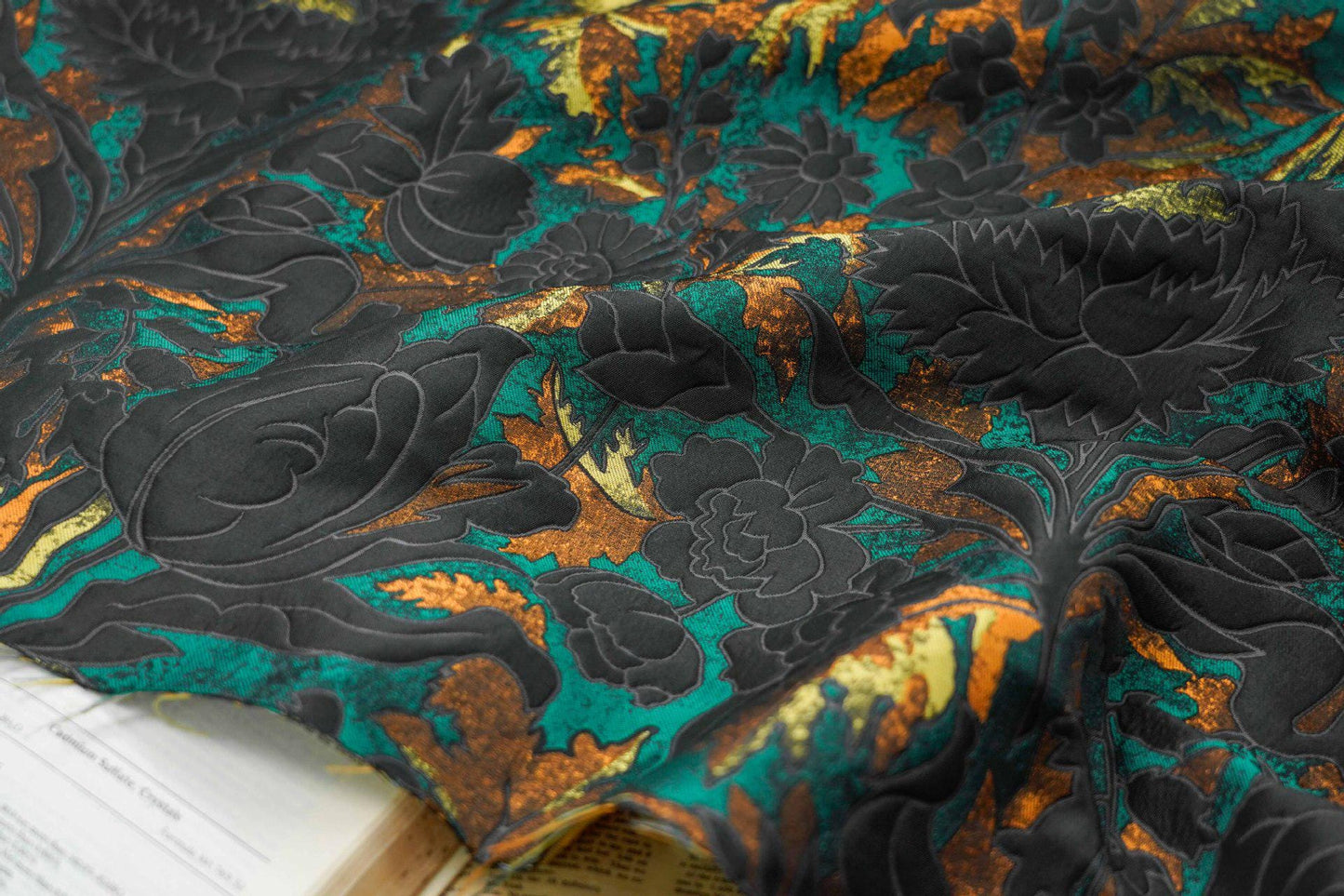 Gold Thread Jacquard Fabric: 3D Oil Painting Texture, 64" Wide