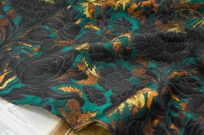 Gold Thread Jacquard Fabric: 3D Oil Painting Texture, 64" Wide