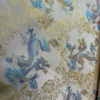 Tissu brocart de soie : motif grand dragon, 150 cm de large, ameublement et confection