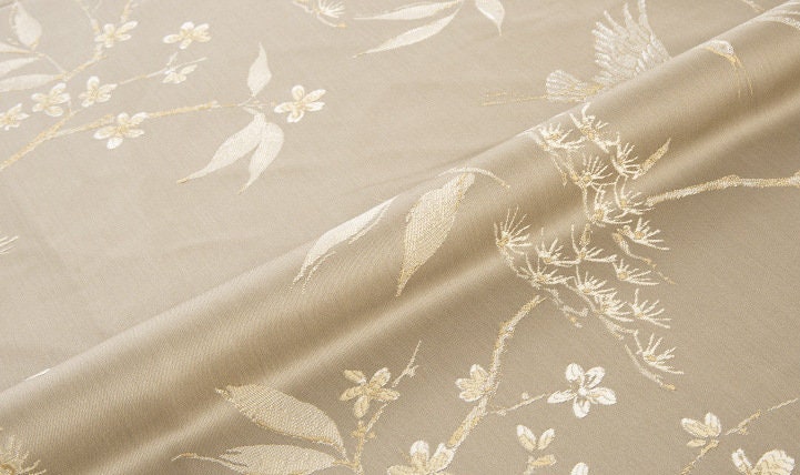 Oriental Crane Brocade Jacquard Fabric: 57"W Damask Polyester