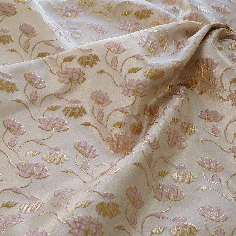Floral Jacquard Woven Fabric: Gold Thread Embossed Upholstery, 57"W
