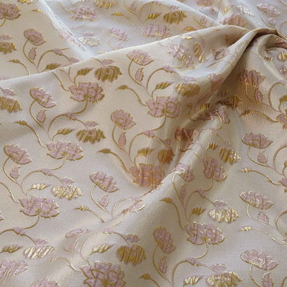 Floral Jacquard Woven Fabric: Gold Thread Embossed Upholstery, 57"W