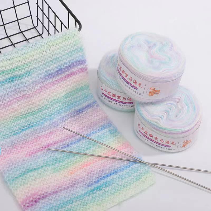 Rainbow Hand-Dyed Mohair Silk Yarn: Gradient Lace Knitting Wool