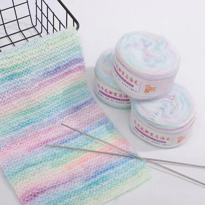 Rainbow Hand-Dyed Mohair Silk Yarn: Gradient Lace Knitting Wool