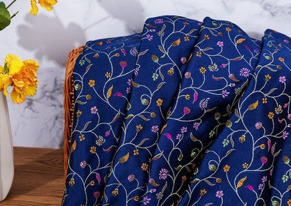 Floral Brocade Fabric: Red, Black & Navy Pepper Flower Jacquard (By The Meter)